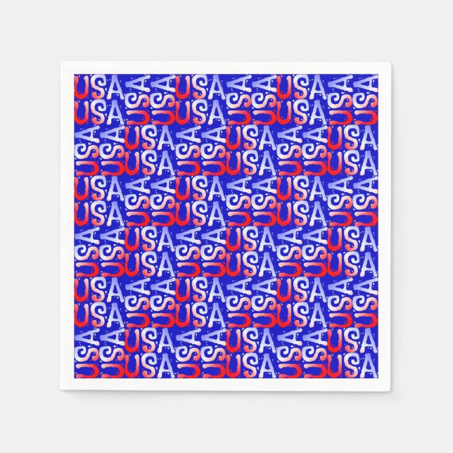 Word Art USA Text,Blue-PAPER PARTY NAPKINS (Front)