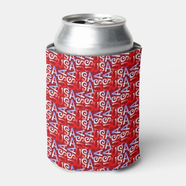 Word Art USA Text,Red-DRINK CAN COOLER (Can Front)
