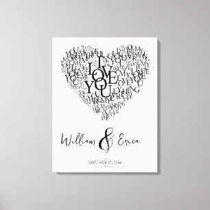 word art wedding heart 1st anniversary canvas print