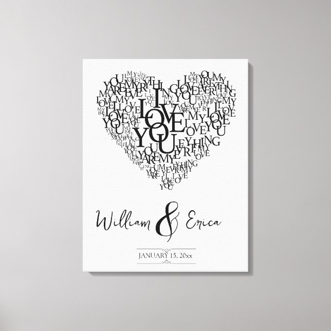 word art wedding heart 1st anniversary canvas print (Front)