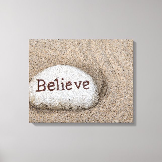 word Believe on beach rock Canvas Print (Front)