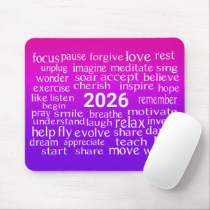 Word Cloud 2025 On Pink and Purple Mouse Mat