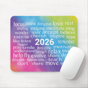 Word Cloud 2025 On Rainbow Abstract Mouse Mat