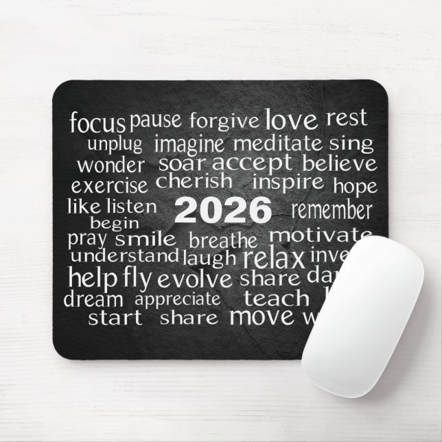 Word Cloud 2026 on Black Slate Rock  Mouse Mat (With Mouse)