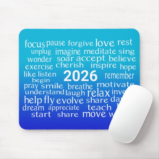Word Cloud 2026 On Blue Hues Mouse Mat (With Mouse)
