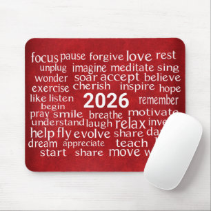 Word Cloud 2026 On Red Leather Mouse Mat
