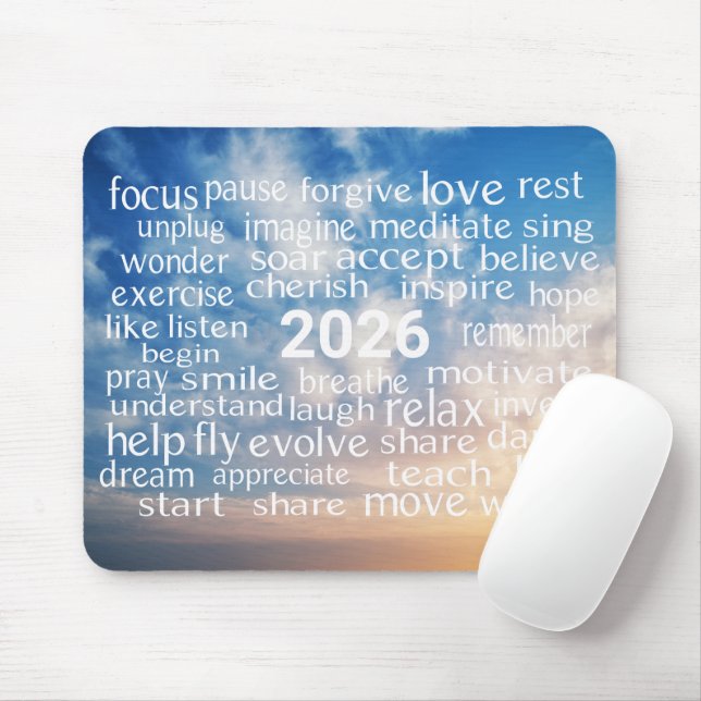 Word Cloud 2026 On Sky Mouse Mat (With Mouse)