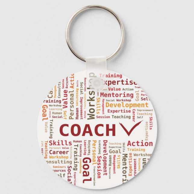 Word Cloud Coach Skills Expertise - Red Orange Key Ring (Front)