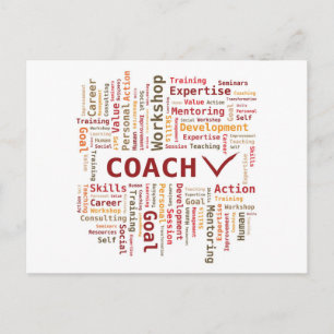 Word Cloud Coach Skills Expertise - Red Orange Postcard