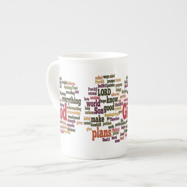 Word Cloud for Top 10 Bible Verses Bone China Mug (Front Left)