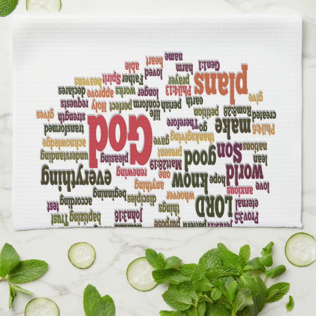Word Cloud for Top 10 Bible Verses Tea Towel (Folded)