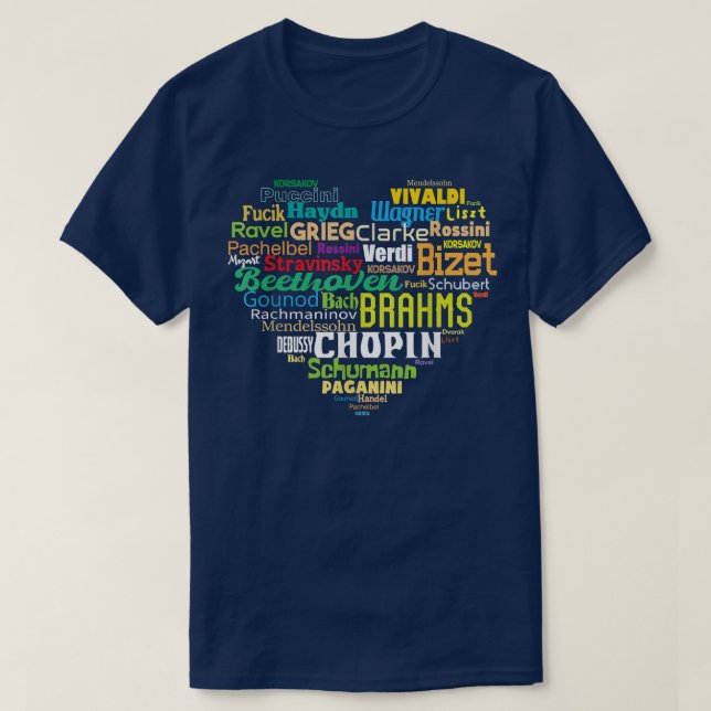 Word Cloud Heart Classical Music Composer Teacher  T-Shirt (Design Front)