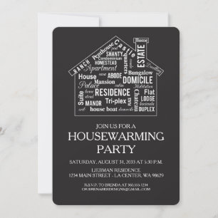 Word House Housewarming Party Invitation