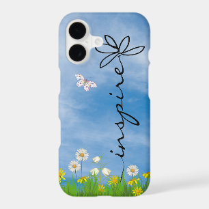 Word Inspire in Grass with Flowers