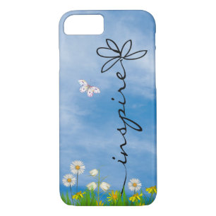 word Inspire in grass with flowers iPhone 8/7 Case