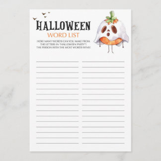 Word List Game for Halloween Themed Party