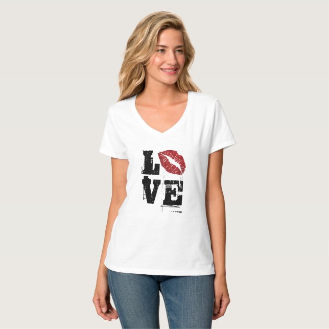 Word Love Red Lips Shirt - Cute Slogan Tee (Front Full)