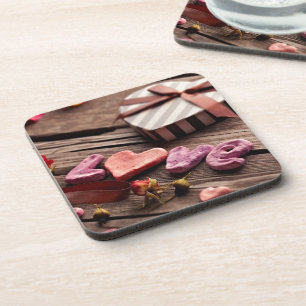 Word Love with Heart Shaped Valentine's Day Gift Coaster