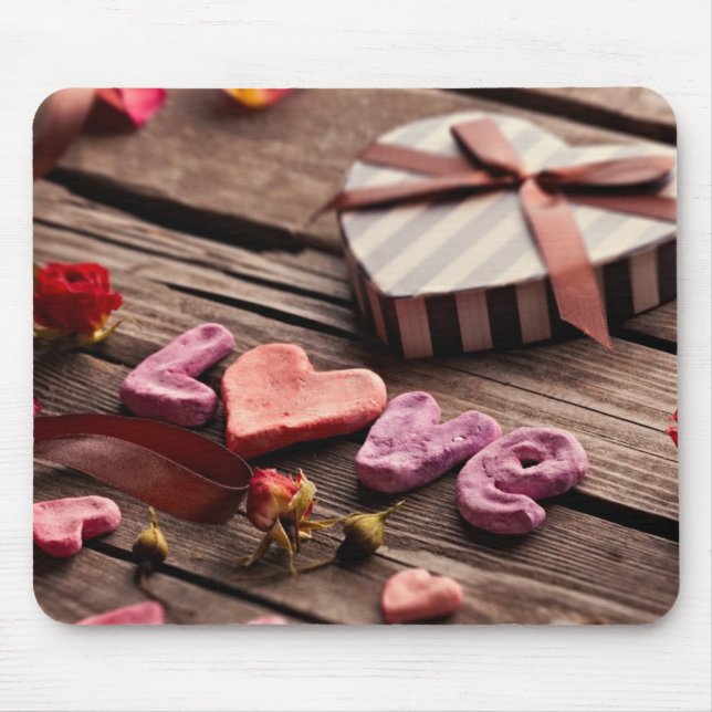 Word Love with Heart Shaped Valentine's Day Gift Mouse Mat (Front)