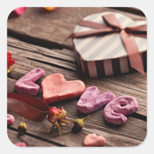 Word Love with Heart Shaped Valentine's Day Gift Square Sticker