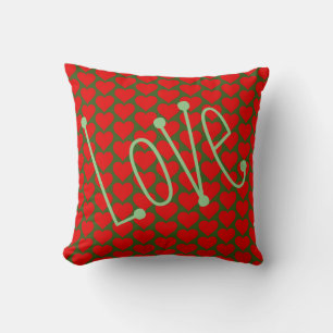 Word Love With Red  Hearts Background Cushion