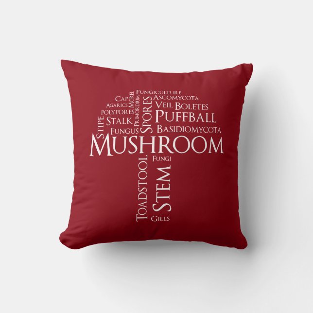 Word Mushroom Pillow (White Text) (Front)