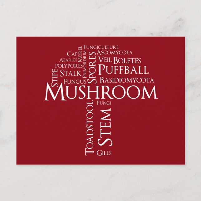 Word Mushroom Postcard (White Text) (Front)