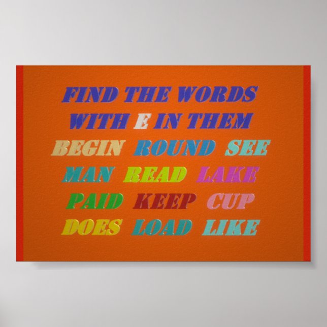 WORD PUZZLE FOR SMALL KIDS LETTERS ORANGE BACKDROP POSTER (Front)