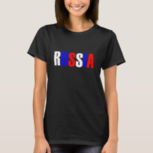 Word RUSSIA in tricolor colour flag of the country T-Shirt