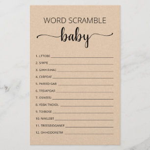 Word Scramble Baby Game Baby Shower party game