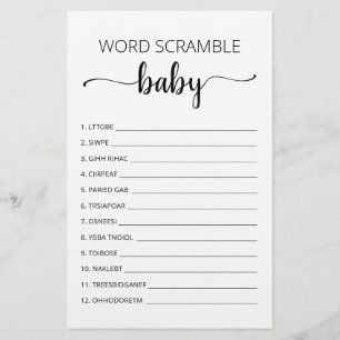Word Scramble Baby Game Baby Shower party game