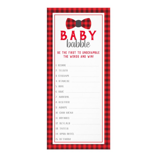 Word Scramble Baby Shower Game, Buffalo Rack Card (Front)