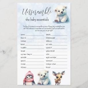 Word Scramble Blue Winter Boy Baby Shower Game