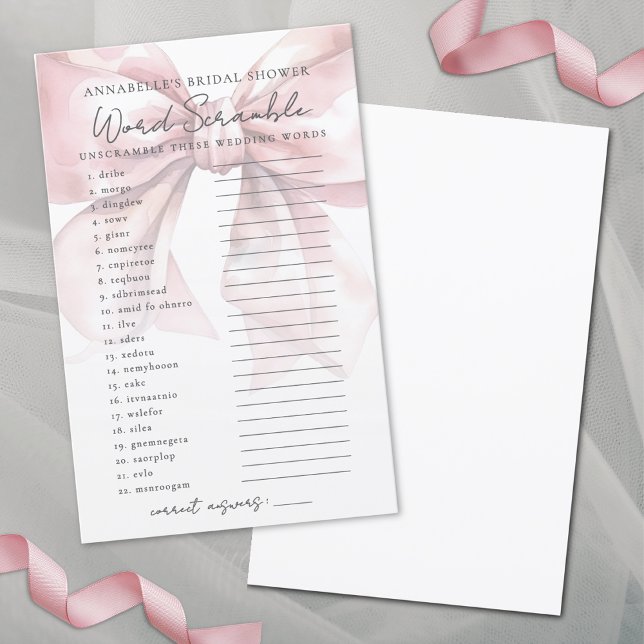 Word Scramble Blush Pink Bow Bridal Shower Game (Word Scramble Blush Pink Bow Bridal Shower Game)
