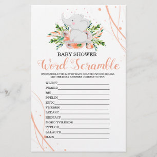 Word Scramble Coral Girl Baby Shower Game