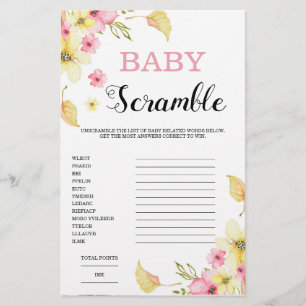 Word Scramble Floral Baby Shower Game