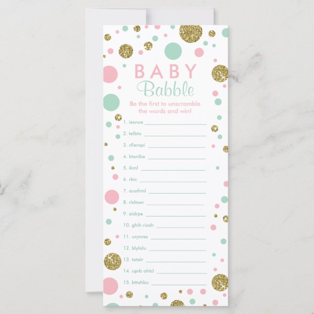 Word Scramble Game, Baby Shower Game, Faux Glitter (Front)