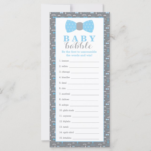 Word Scramble Game, Baby Shower Game, Little Man (Front)