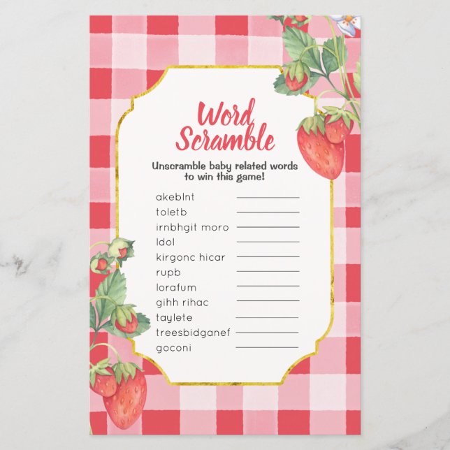 Word Scramble Game Berry Sweet baby shower Sign (Front)