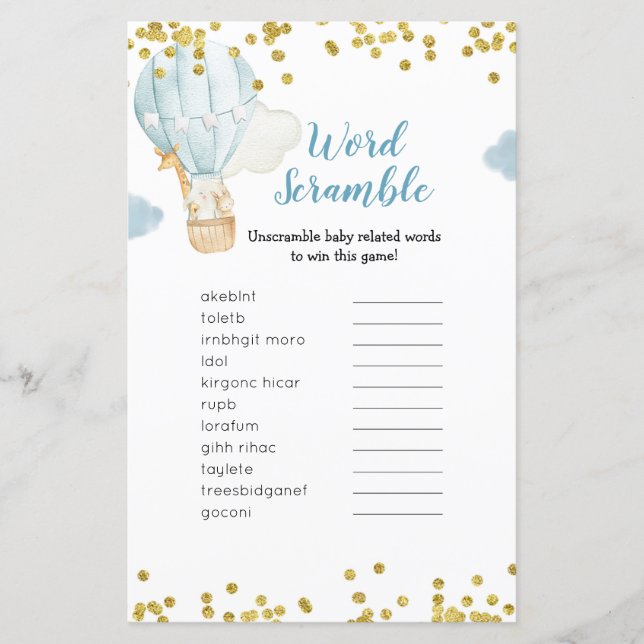 Word Scramble Game Blue Hot Air Balloon Jungle (Front)