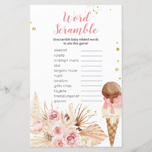 Word Scramble Game Boho Pampas Grass Ice cream