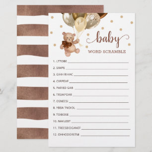 Word Scramble Game for the Baby Shower Teddy Bear