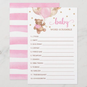 Word Scramble Game for the Baby Shower Teddy Bear
