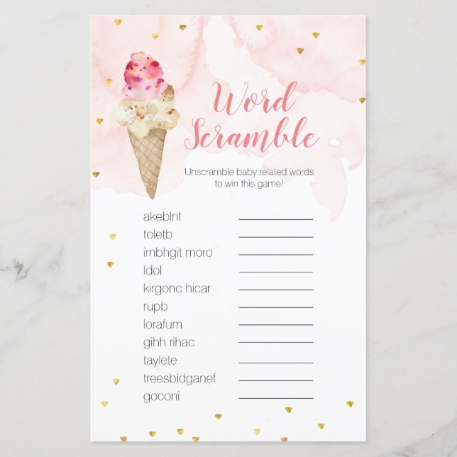 Word Scramble Game Pink Blush Ice cream (Front)