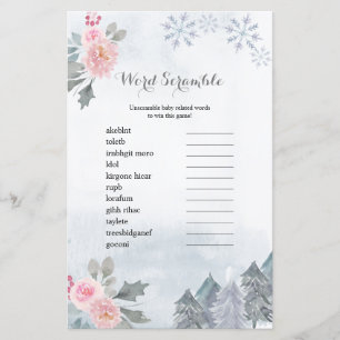 Word Scramble Game Winter Floral Snowflakes