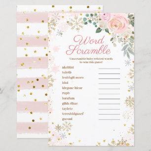 Word Scramble Game Winter Pink Floral Snowflakes