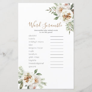 Word Scramble Game Winter White Floral Christmas