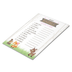 Word Scramble Girl Woodland Baby Shower Game Pack Notepad