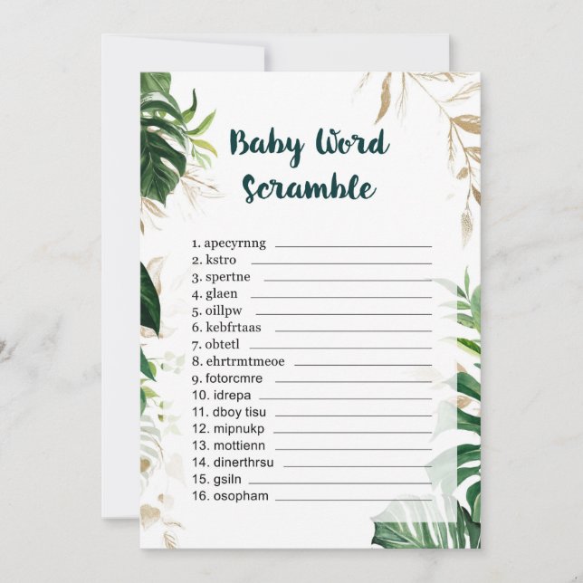 Word Scramble Gold Safari Baby Shower Game Invitation (Front)