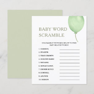 Word Scramble Green Balloon Baby Shower Game